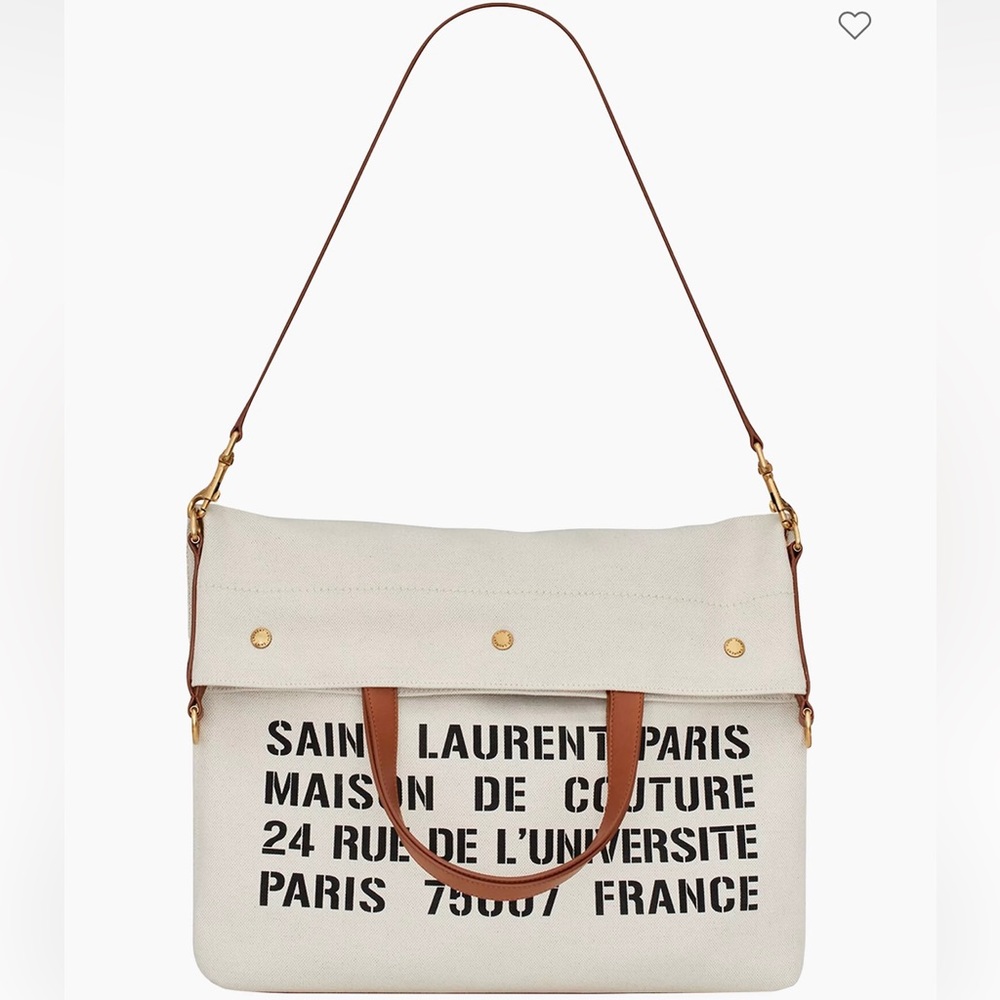 NWT Saint Laurent Universite North South Foldable Tote Bag Canvas Smooth Leather - Picture 7 of 16